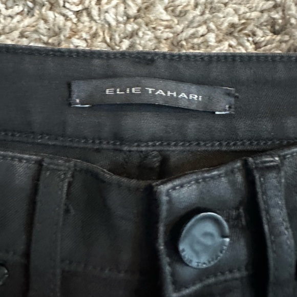A399 Elie Tahari skinny Jeans 28 Black Waxed Zipper detail - Picture 7 of 9